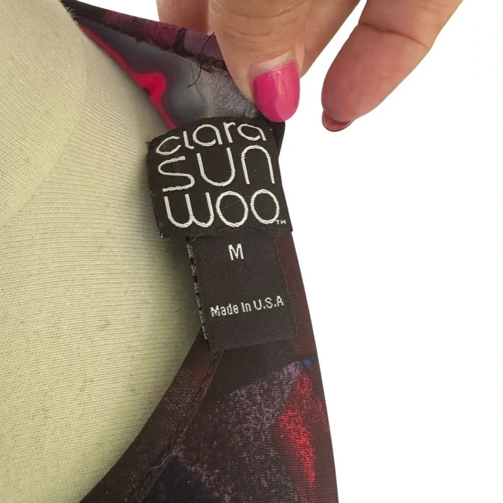 Ciara Sun Woo Women’s Abstract Art Pull Over Tunic Top Made in USA 3/4 Sleeves - Picture 4 of 4